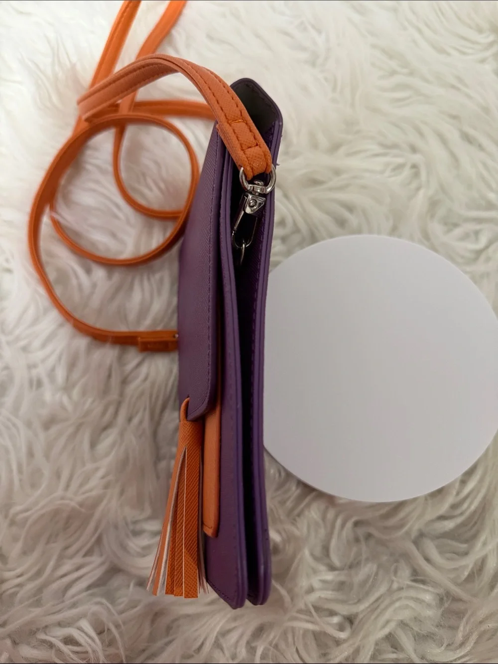 HARPER Crossbody Bag/Phone Pouch in Purple and Orange- Lightweight Tassel